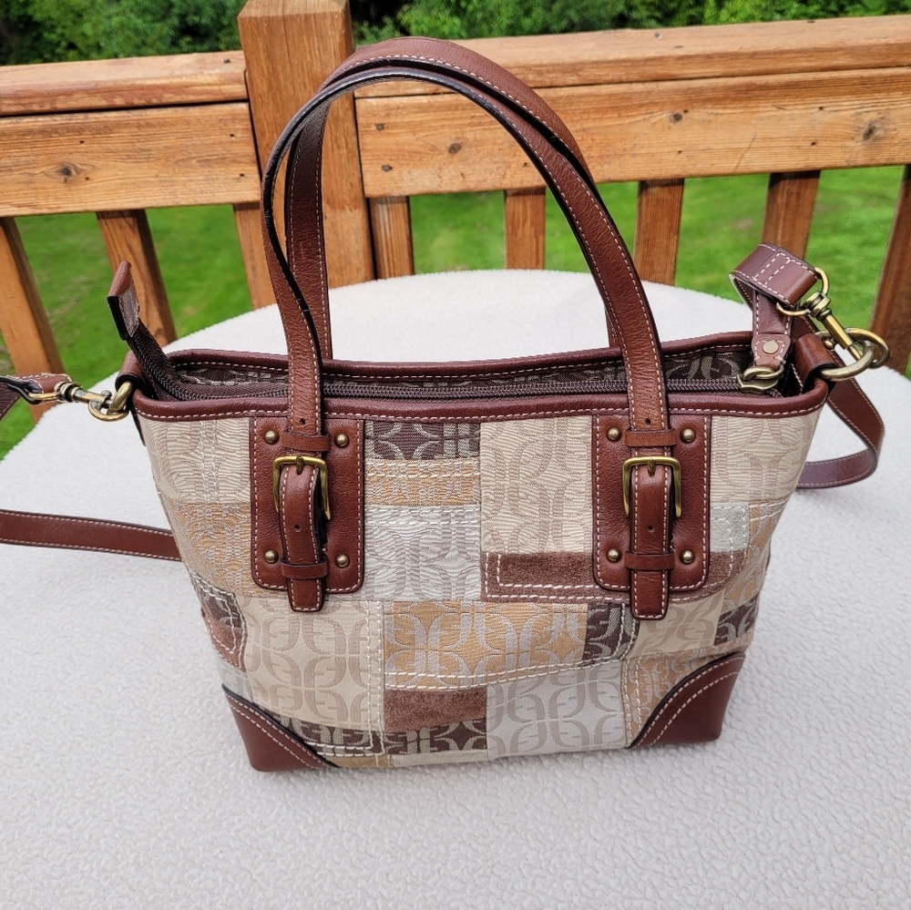 Fossil Signature Fabric Suede Patchwork Double Ha… - image 2
